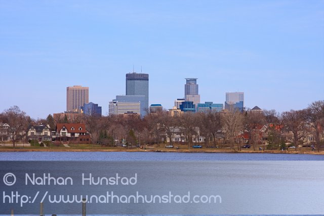 Dowtown Minneapolis as seen from Lake of the Isles.